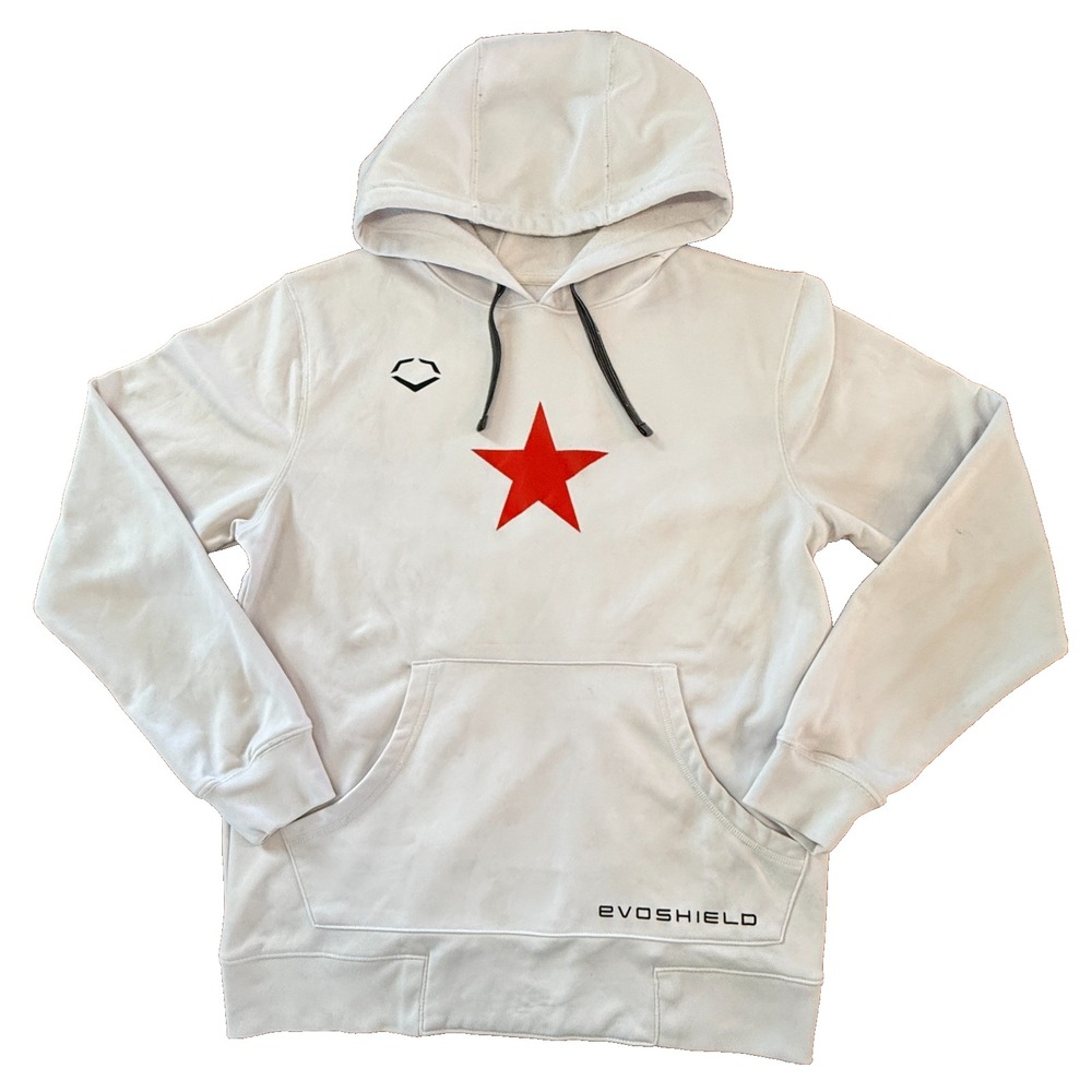 EvoShield Hoodie Mens S White Red Star Pullover Athletic Sweatshirt Drawstring